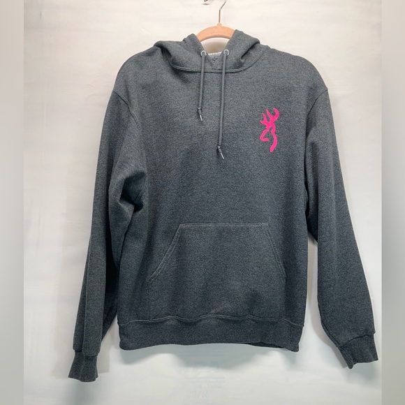 Jerzees Tops - JERZEES NUBLEND HOODIE SWEATSHIRT WOMEN M GRAY PINK DEER HEAD DECAL FRONT/BACK